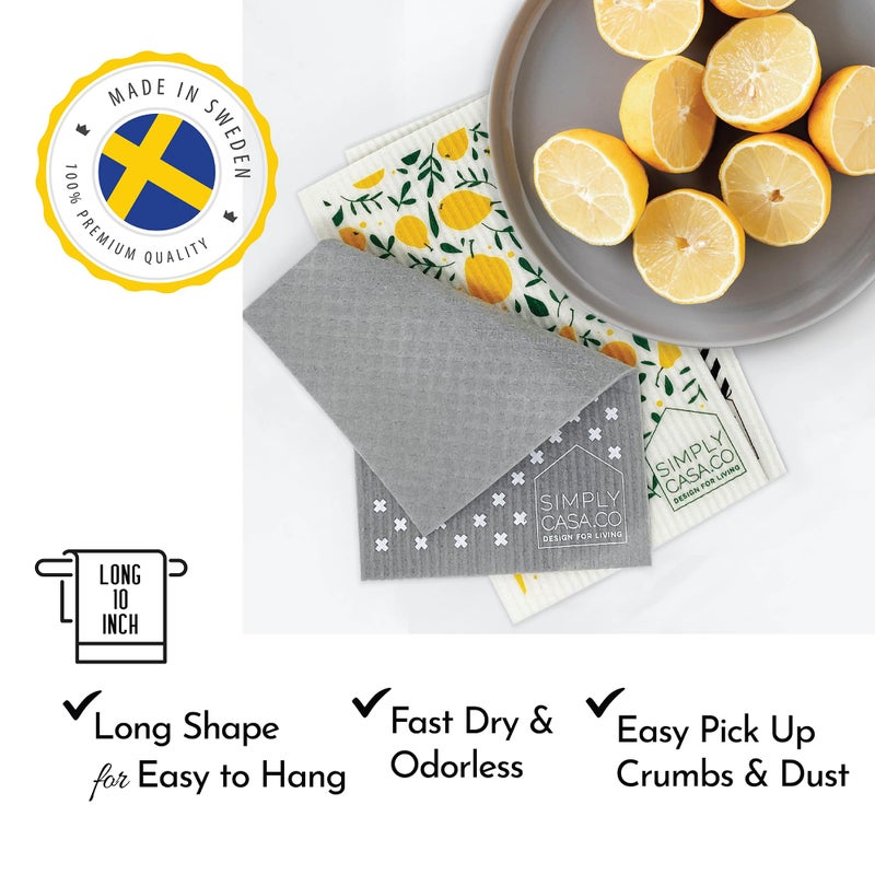SIMPLYCASA Long 5â€‘Pack Swedish Dishcloths â€“ Reusable, Cellulose Sponge Dish Cloths for Washing Dishes, Paper Towel Replacement, Plastic-Free Packaging, Super Absorbent - Image 4